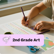 Child drawing with colored pencils on a piece of paper, with a window in the background.