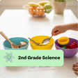 Colorful bowls with kitchen utensils on a table, labeled '2nd Grade Science'.