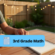 Person sitting at a table outdoors with a calculator and notebook, labeled '3rd Grade Math'.