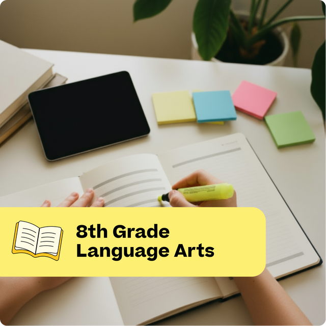 Person studying with a notebook, tablet, and colorful sticky notes on a desk.
