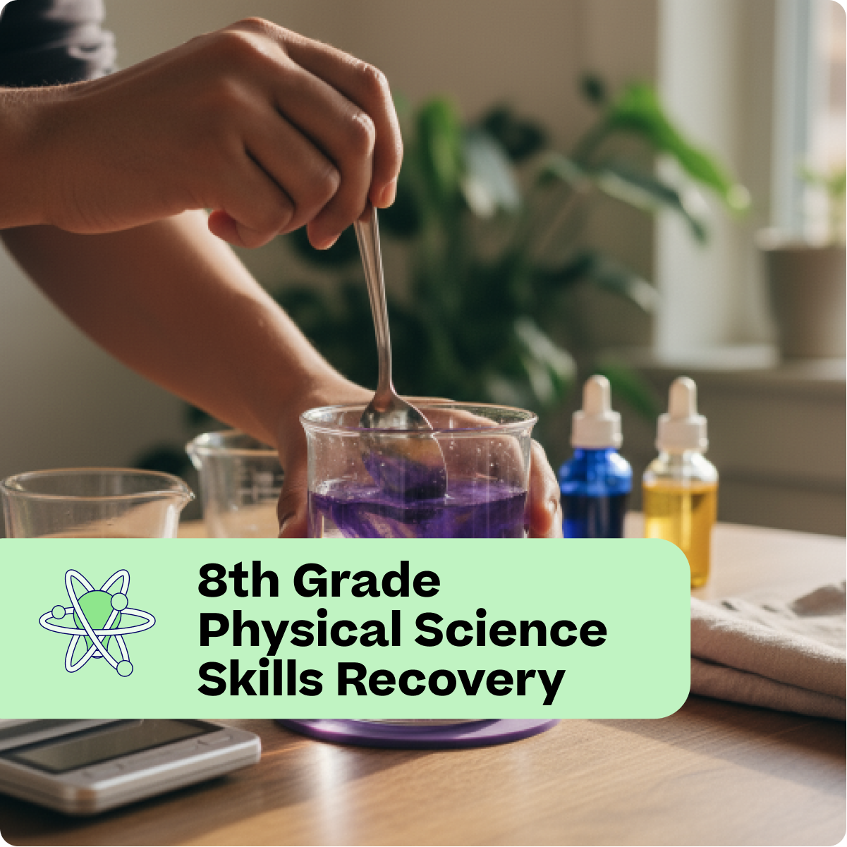 Person conducting a science experiment with purple liquid and droppers on a table.