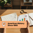 Person studying American history with a map and books on a wooden table.