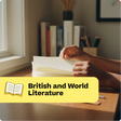Person holding a book with 'British and World Literature' text overlay