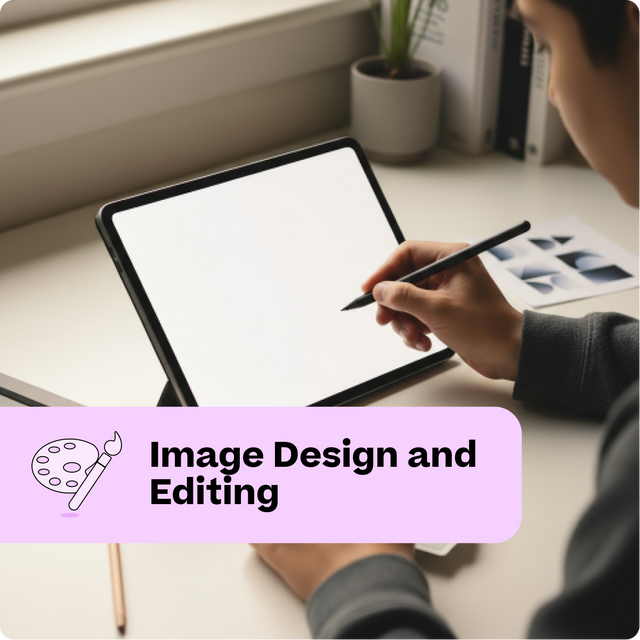 Person using a stylus on a digital tablet with a blurred background