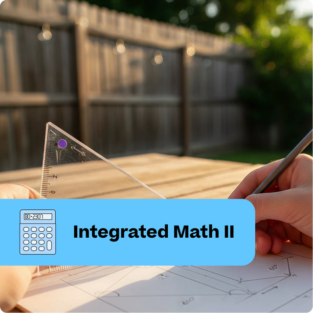 Person working on math problems with a calculator and ruler, outdoors.
