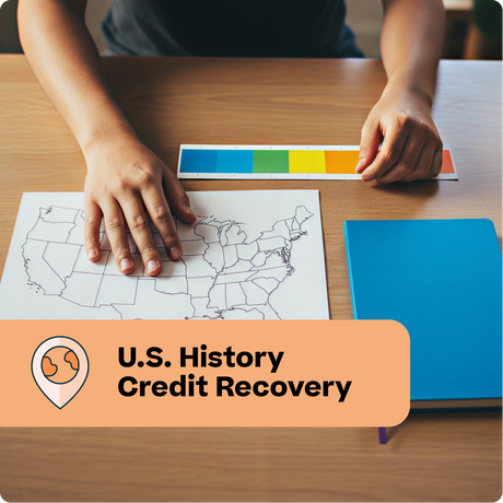 Person coloring a map of the United States with colored pencils on a wooden table.