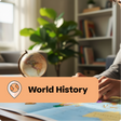Person studying world history with a map and globe in a home setting
