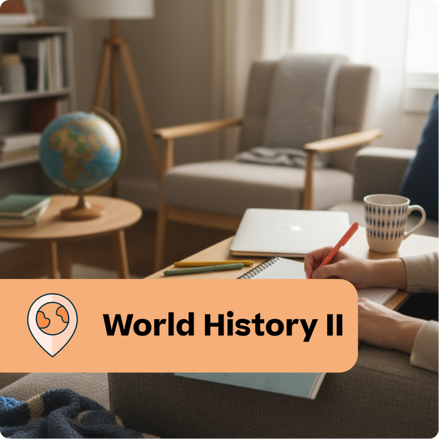Person studying world history in a cozy living room with a globe and books.
